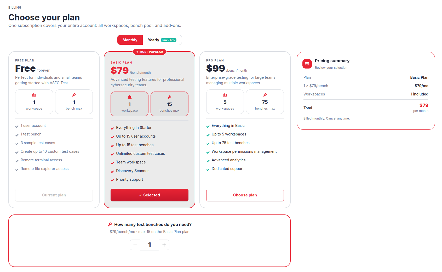 Billing โ plan picker